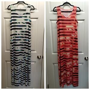 Lot of 2 Apt. 9 Women's Size Large Palm Tree Striped Sleeveless Maxi Dresses